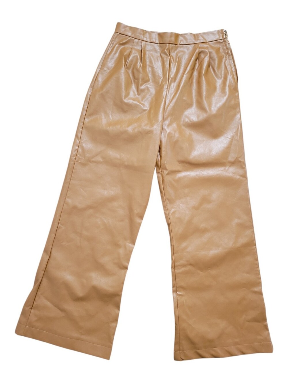 NaaNaa Faux Leather Wide Leg Pants Brown High Rise Side Zip Trouser NWOT 10